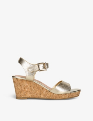 Shop Carvela Women's Gold Sadie Stud-embellished Leather Wedge Sandals