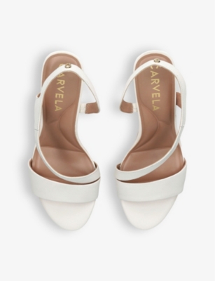 Shop Carvela Symmetry C-stud Leather Wedge Sandals In Bone