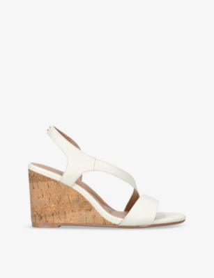 Carvela Womens Bone Symmetry C-stud Leather Wedge Sandals In Bone
