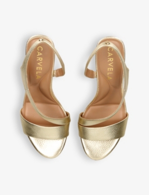 Shop Carvela Women's Gold Symmetry C-stud Leather Wedge Sandals