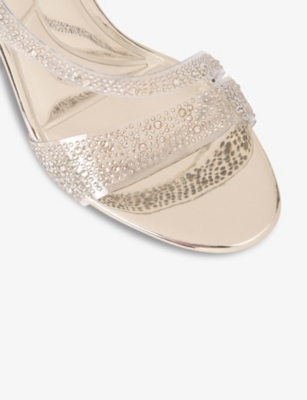 Shop Carvela Symmetry Crystal-embellished Vinyl Heeled Sandals In Gold