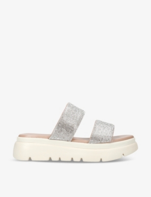 Carvela Comfort Womens Silver Krypton Embellished Leather Sandals In Silver