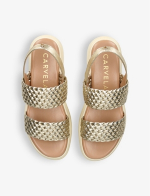 Shop Carvela Comfort Women's Gold Krypton Metallic Woven-strap Leather Sandals