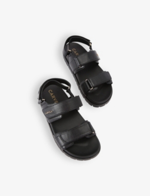 Shop Carvela Women's Black Fame Logo-embellished Leather Sandals