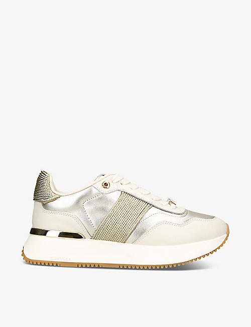 CARVELA: Flare Gala woven-panel leather low-top trainers