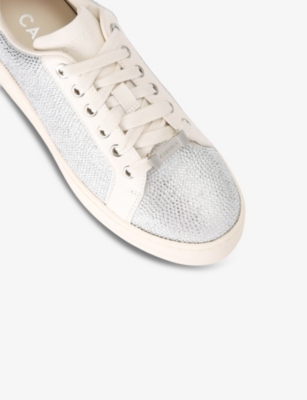 Shop Carvela Women's Silver Connected Crystal-embellished Leather Low-top Trainers