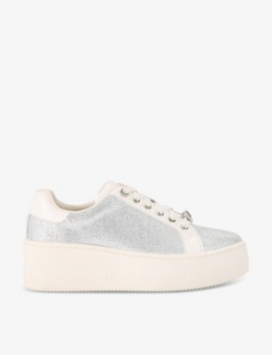 Carvela Womens Silver Connected Crystal-embellished Leather Low-top Trainers