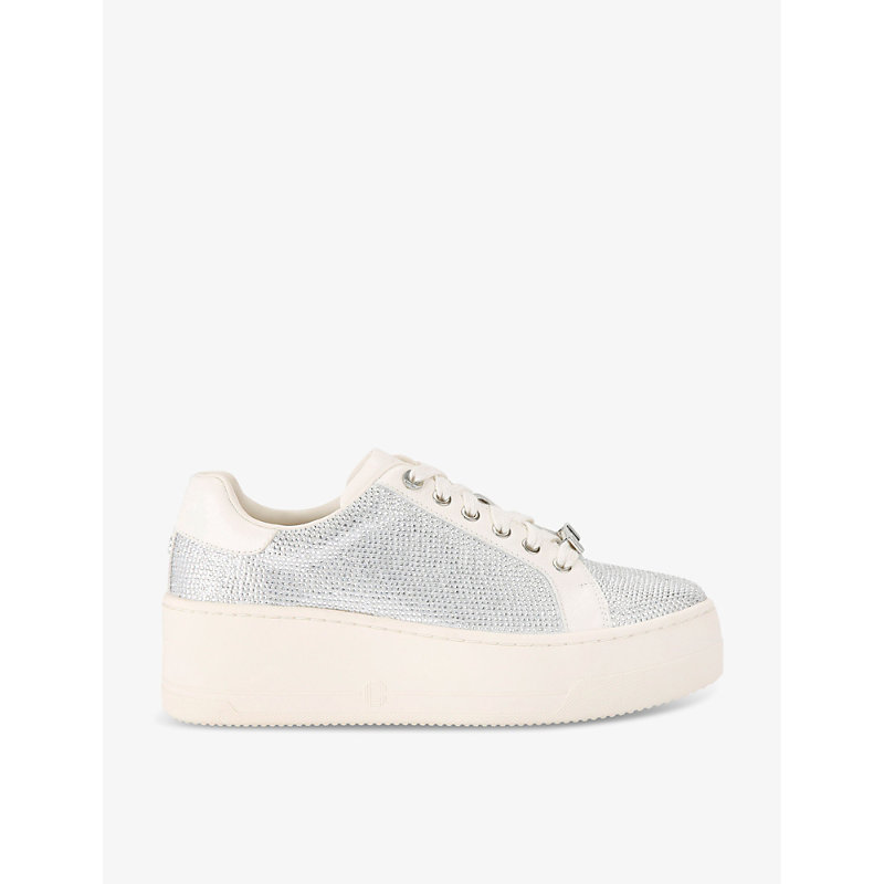 Carvela Womens Silver Connected Crystal-embellished Leather Low-top Trainers