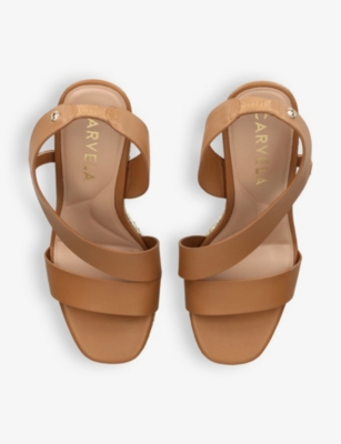 Shop Carvela Women's Tan Gala C-stud Leather Wedge Sandals