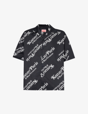 Shop Kenzo Men's Black X Verdy Graphic-print Boxy-fit Cotton Shirt