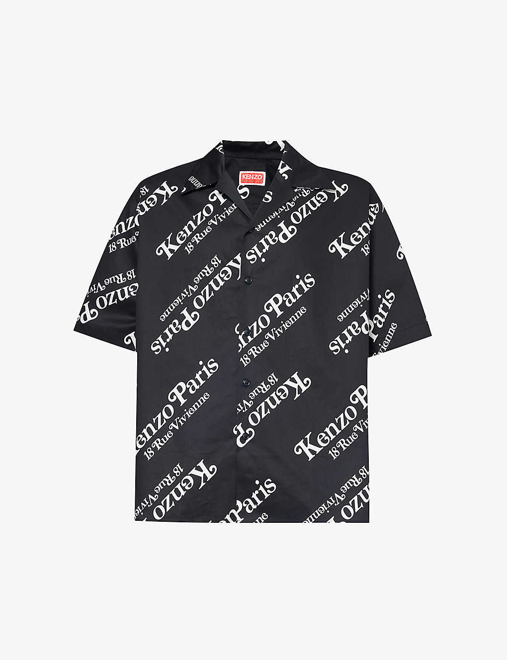 Shop Kenzo Men's Black X Verdy Graphic-print Boxy-fit Cotton Shirt