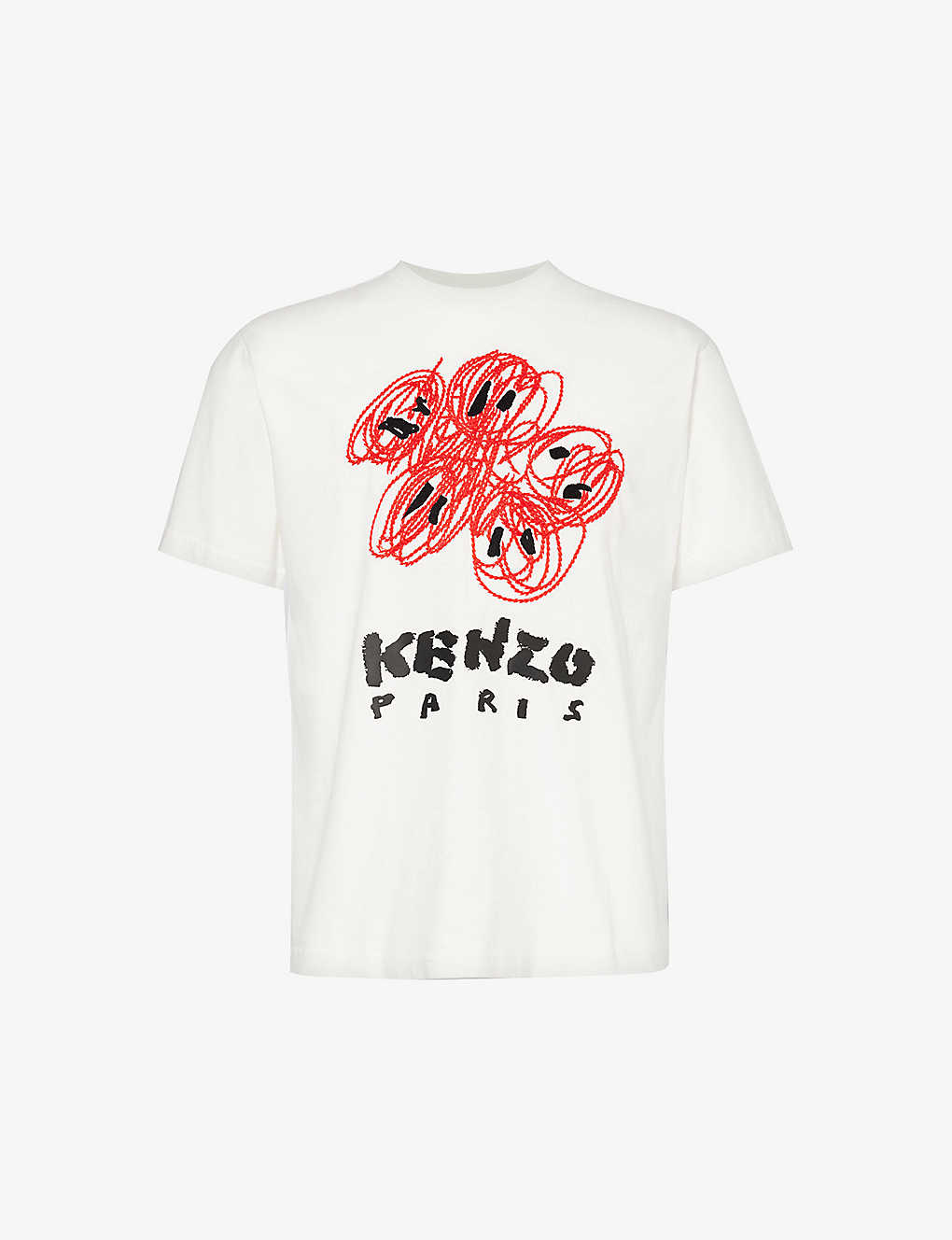 Shop Kenzo Men's Off White Drawn Boke Logo-print Cotton-jersey T-shirt