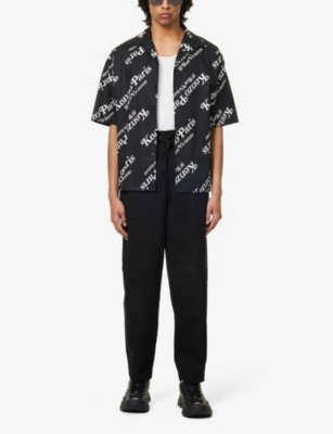 Shop Kenzo Men's Black Brand-patch Relaxed-fit Cotton And Linen-blend Cargo Trousers