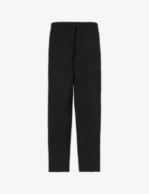 Shop Kenzo Men's Black Brand-patch Relaxed-fit Cotton And Linen-blend Cargo Trousers