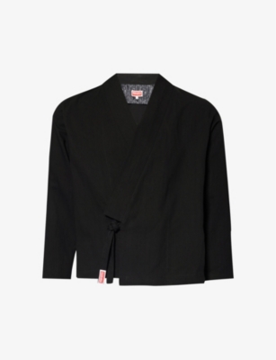 Kenzo Kimono Brand-appliqué Cotton And Linen-blend Jacket In Black
