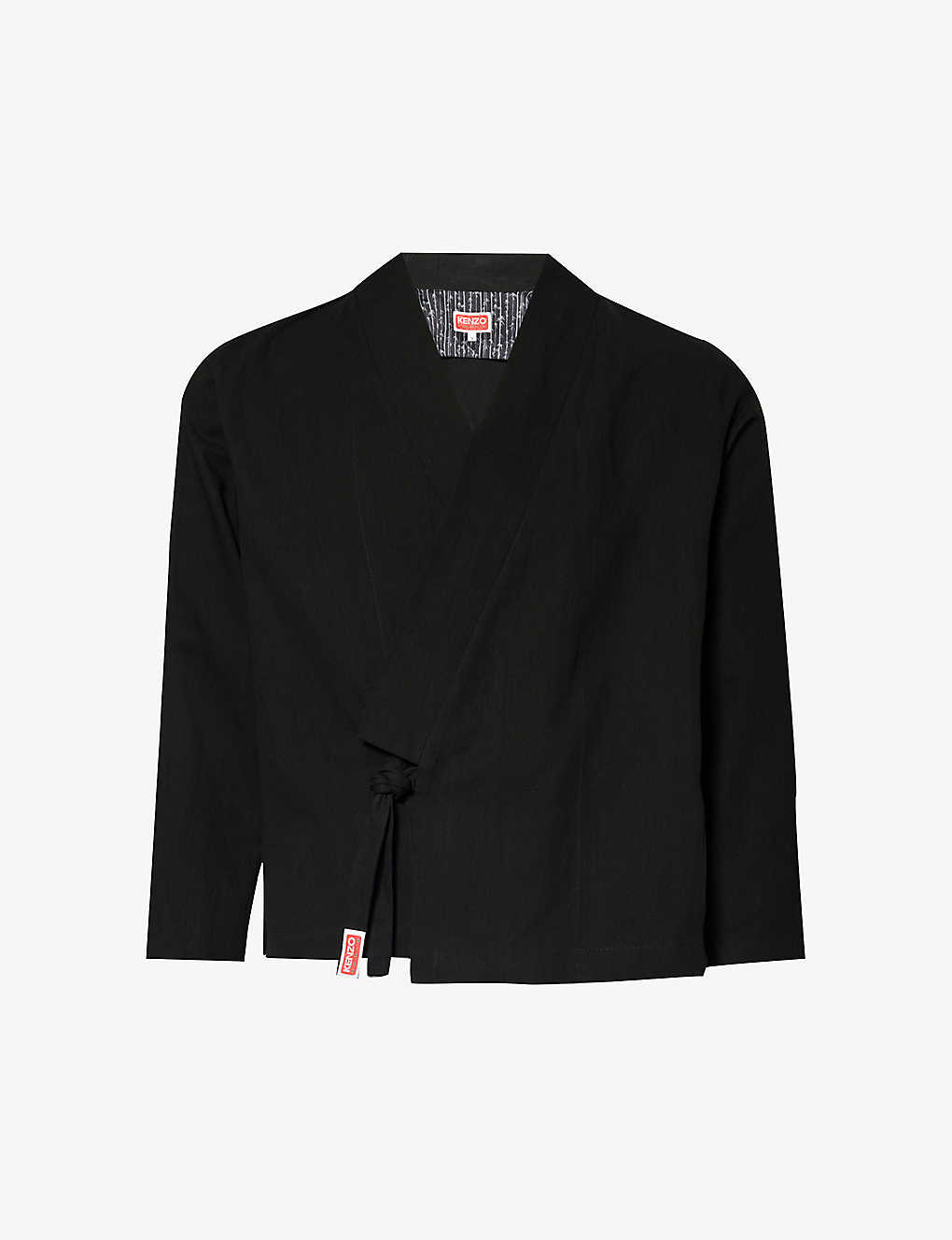 Kenzo Men's Black Kimono Brand-appliqué Cotton And Linen-blend Jacket