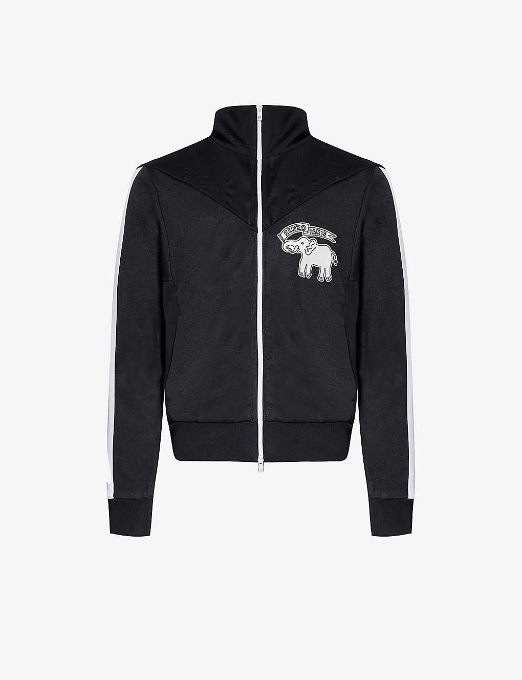 Kenzo Men's Black Elephant Brand-appliqué Stretch-jersey Jacket