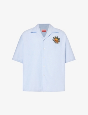 Kenzo Mens Sky Blue Oranges Brand-embroidered Boxy-fit Cotton Shirt