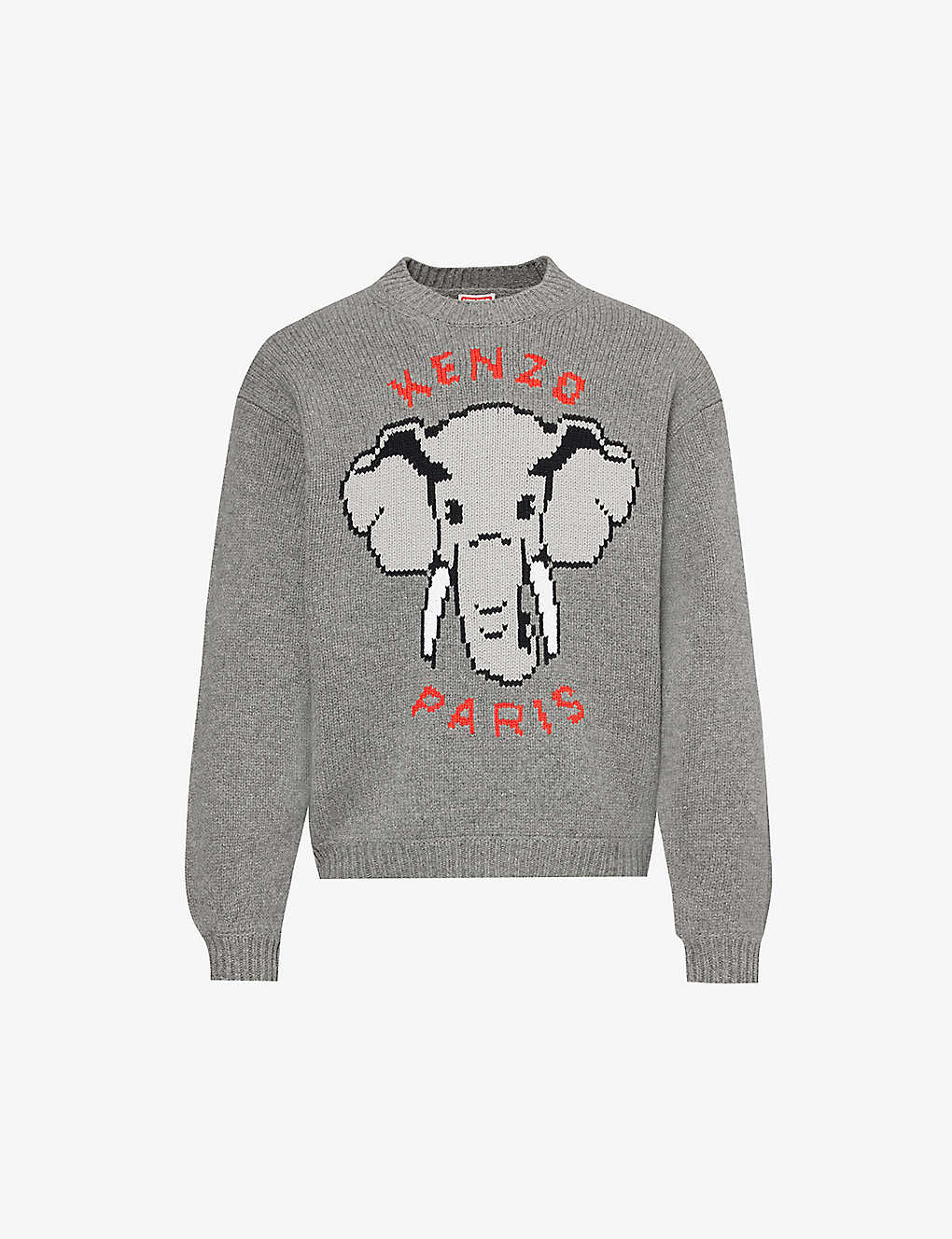 Kenzo Mens Middle Grey Elephant Crewneck Wool-blend Jumper