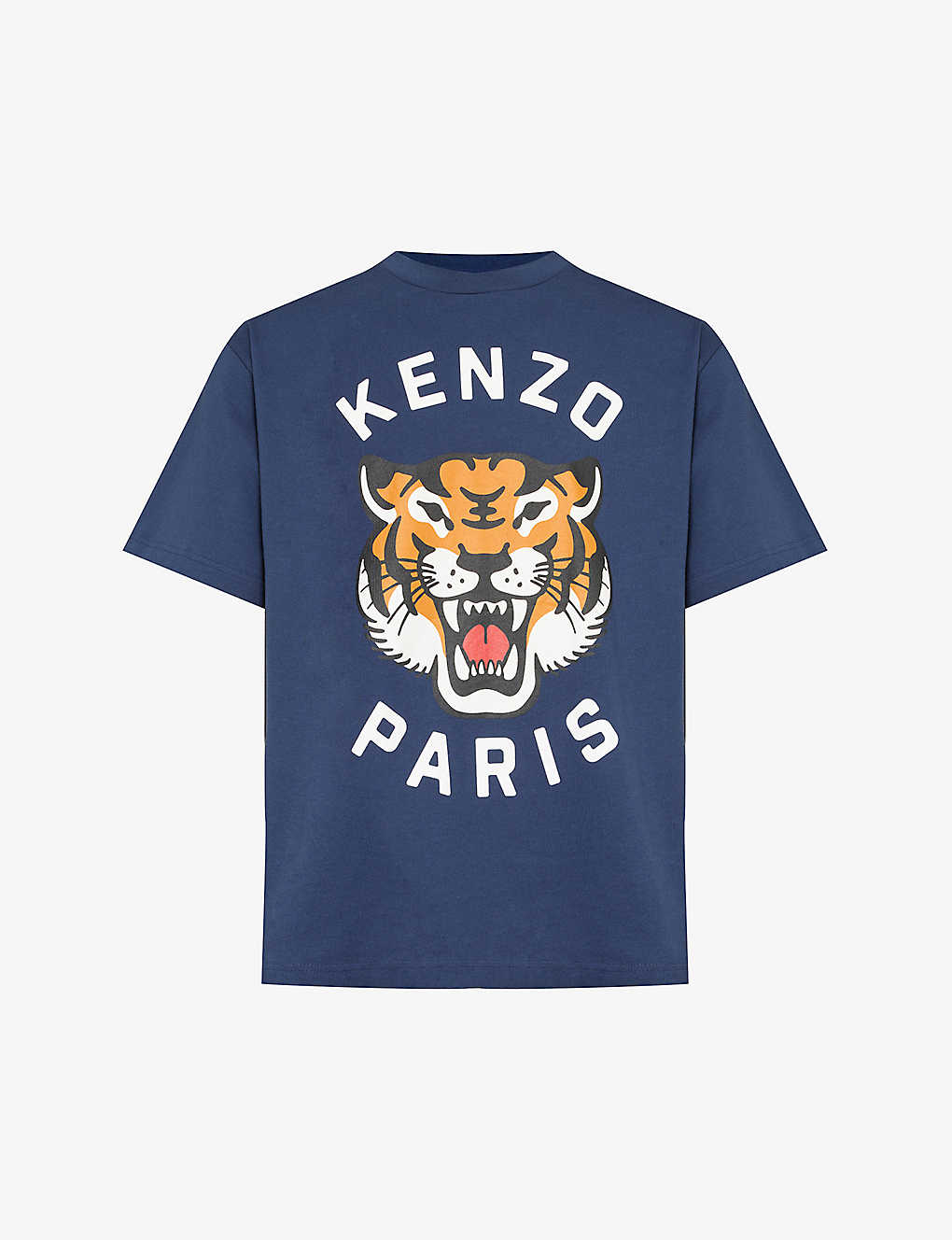 Shop Kenzo Lucky Tiger Brand-print Cotton-jersey T-shirt In Midnight Blue