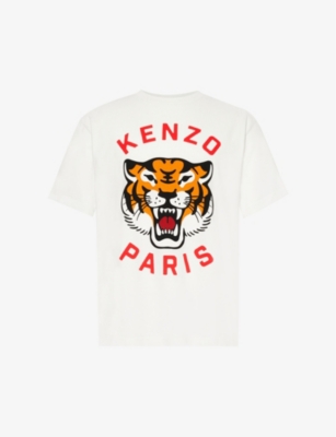 Kenzo Lucky Tiger Brand-print Cotton-jersey T-shirt In Off White