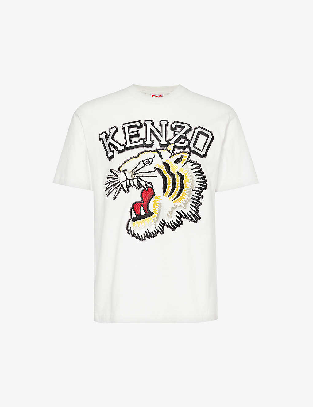 Kenzo Mens Off White Varsity Tiger Brand-print Cotton-jersey T-shirt