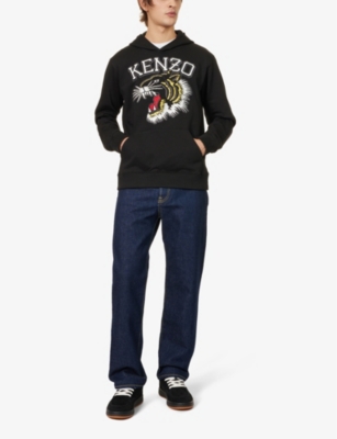 Shop Kenzo Men's Black Tiger Varsity Brand-embroidered Relaxed-fit Cotton-jersey Hoody