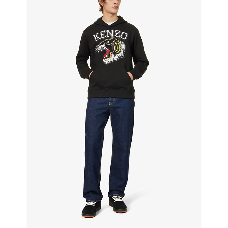 Shop Kenzo Men's Black Tiger Varsity Brand-embroidered Relaxed-fit Cotton-jersey Hoody