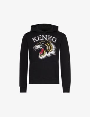 Kenzo Mens Black Tiger Varsity Brand-embroidered Relaxed-fit Cotton-jersey Hoody