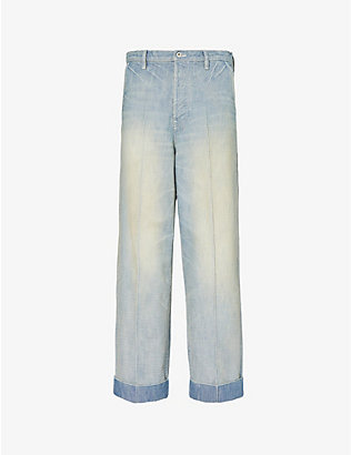 KENZO: Brand-patch faded-wash straight-leg jeans