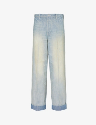 Shop Kenzo Mens Stone Blue Brand-patch Faded-wash Straight-leg Jeans