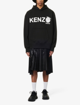 Shop Kenzo Men's Black Fruit Brand-typography Cotton-jersey Hoody