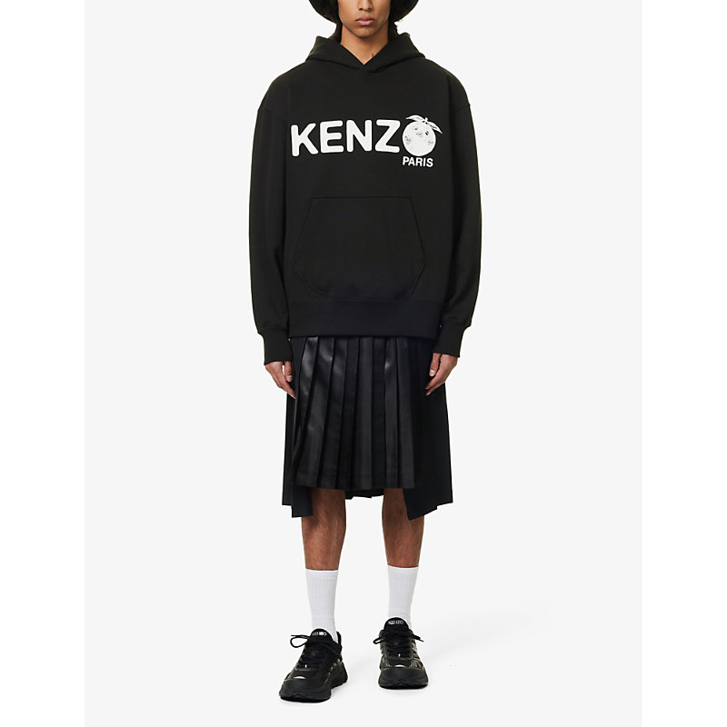 Shop Kenzo Men's Black Fruit Brand-typography Cotton-jersey Hoody