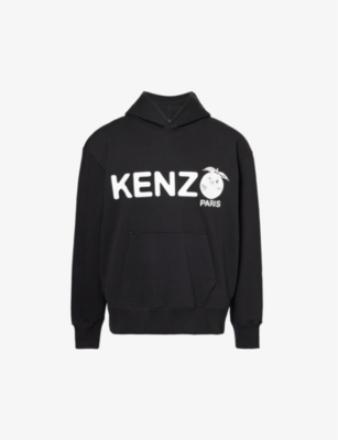 Shop Kenzo Mens Black Fruit Brand-typography Cotton-jersey Hoody