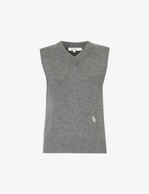SPORTY AND RICH BRAND-EMBROIDERED RELAXED-FIT CASHMERE VEST TOP