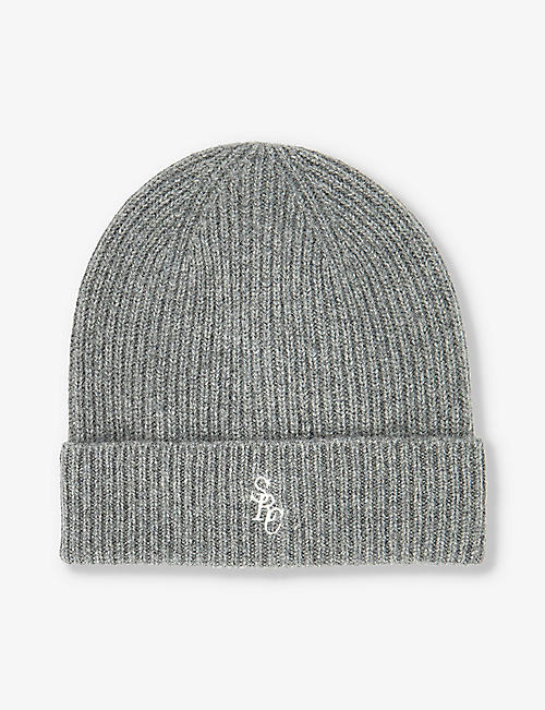 SPORTY & RICH: Brand-embroidered cashmere knitted beanie hat