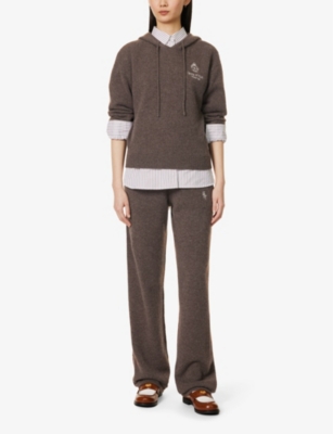 Shop Sporty And Rich Sporty & Rich Women's Brown Logo-embroidered Relaxed-fit Cashmere Hoody