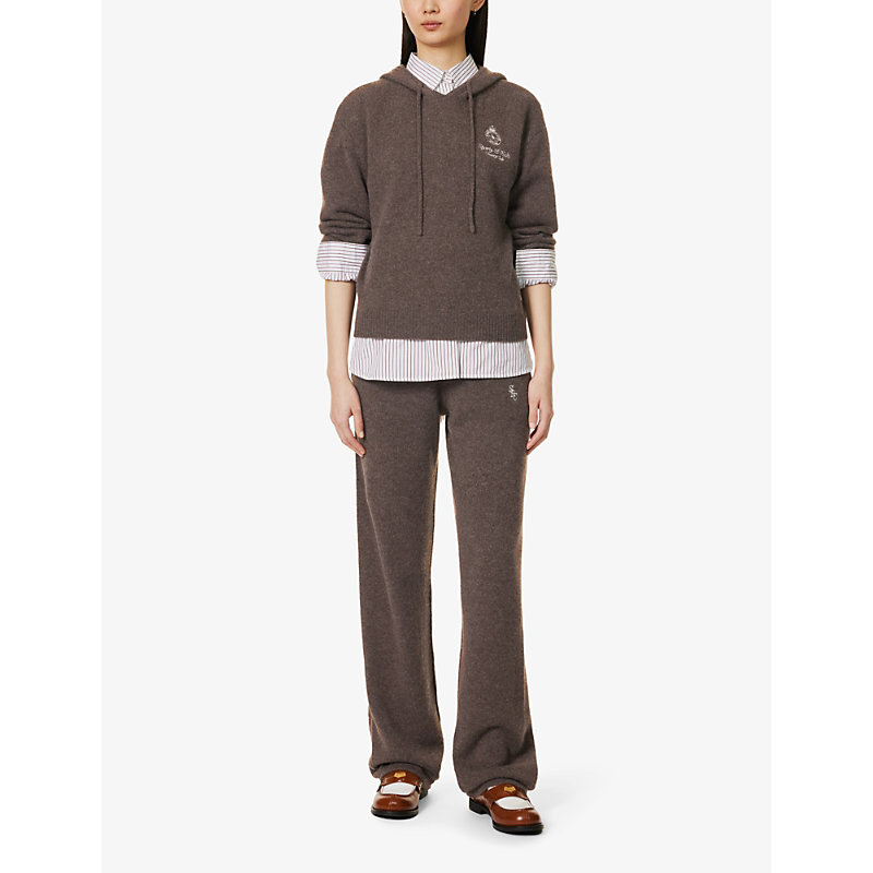 Shop Sporty And Rich Sporty & Rich Womens Brown Logo-embroidered Relaxed-fit Cashmere Hoody