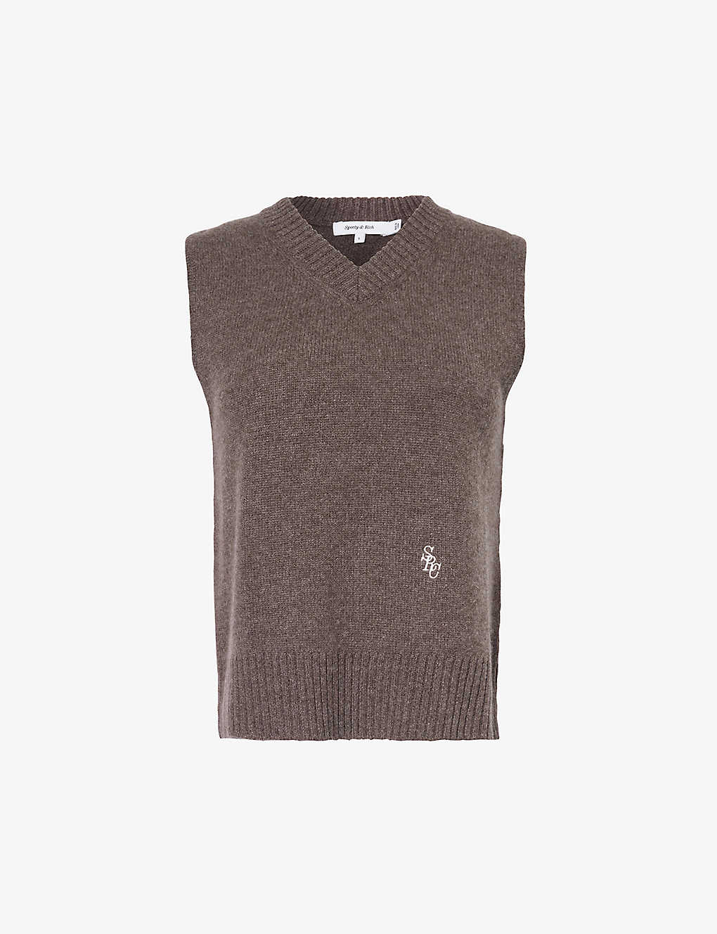 Shop Sporty And Rich Sporty & Rich Women's Brown Logo-embroidered V-neck Cashmere Vest Top