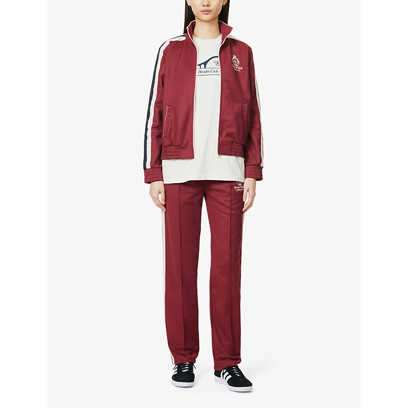 Shop Sporty And Rich Crown Logo-embroidered Woven Track Jacket In Merlot
