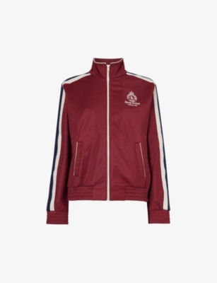 Shop Sporty And Rich Sporty & Rich Women's Merlot Crown Logo-embroidered Woven Track Jacket