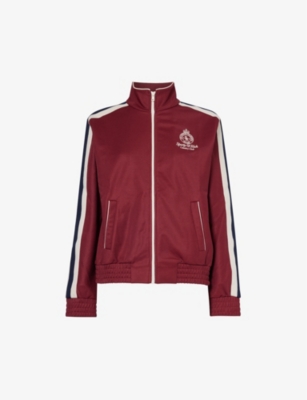 Sporty And Rich Crown Logo-embroidered Woven Track Jacket In Merlot
