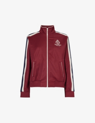 Shop Sporty And Rich Crown Logo-embroidered Woven Track Jacket In Merlot