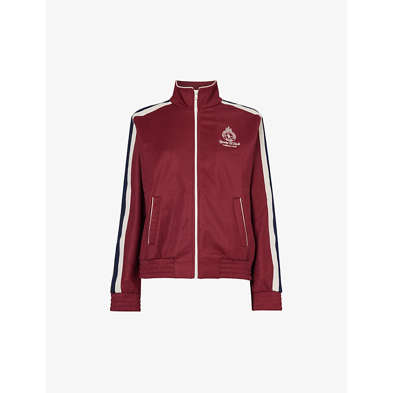 Shop Sporty And Rich Crown Logo-embroidered Woven Track Jacket In Merlot