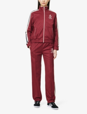 Shop Sporty And Rich Sporty & Rich Women's Merlot Crown Logo-embroidered Woven Track Jogging Bottoms