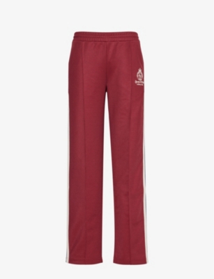 Sporty And Rich Crown Logo-embroidered Woven Track Jogging Bottoms In Merlot