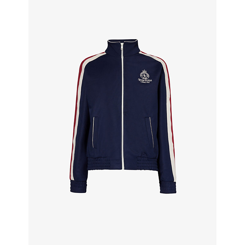 Sporty And Rich Crown Brand-embroidered Woven Jacket In Navy