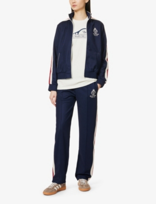 Shop Sporty And Rich Sporty & Rich Women's Navy Crown Logo-embroidered Woven Track Jogging Bottoms