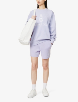 Shop Sporty And Rich Sporty & Rich Women's Soft Lilac White Vendome Brand-embroidered Cashmere Shorts