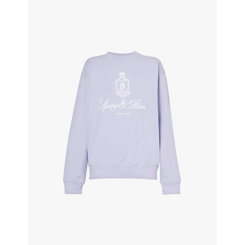 Sporty And Rich Vendome Brand-print Cotton Sweatshirt In Soft Lilac White